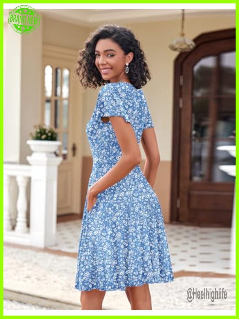 Womens Summer Swing Dress with Pockets Ruffle Short Sleeve A-Line Casual Knee - Picture 6 of 7
